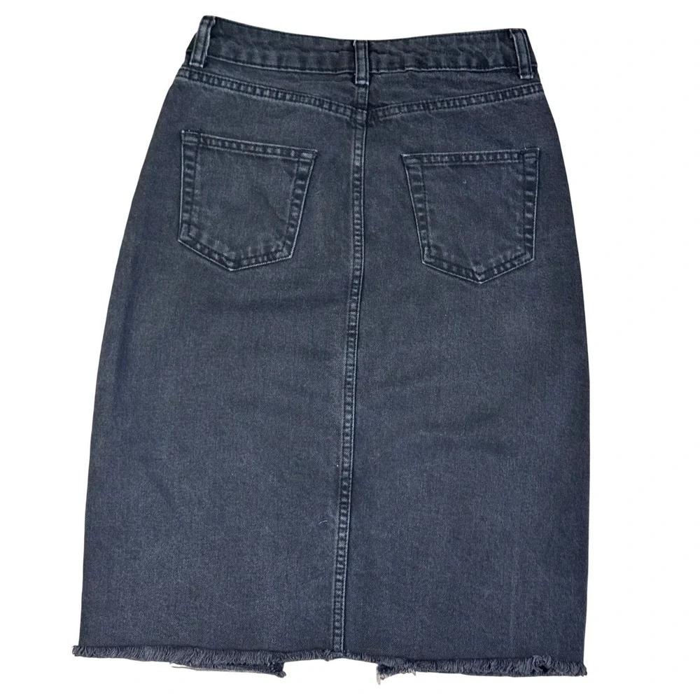 Topshop MOTO Faded Black Denim Midi Skirt Sz 2 Grunge Y2K Indie